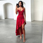 Damen Elegantes Abendkleid mit tiefem V-Ausschnitt und fließendem Rock R&B