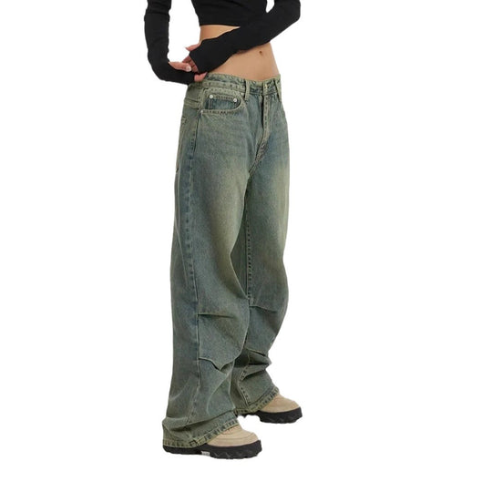Damen Baggy-Jeans mit hohem Taillenbund und weiten Beinen R&B