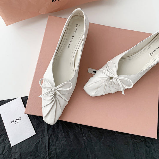 Damen elegante Ballerina-Schuhe mit modischem Schleifendetail und komfortablem Blockabsatz R&B