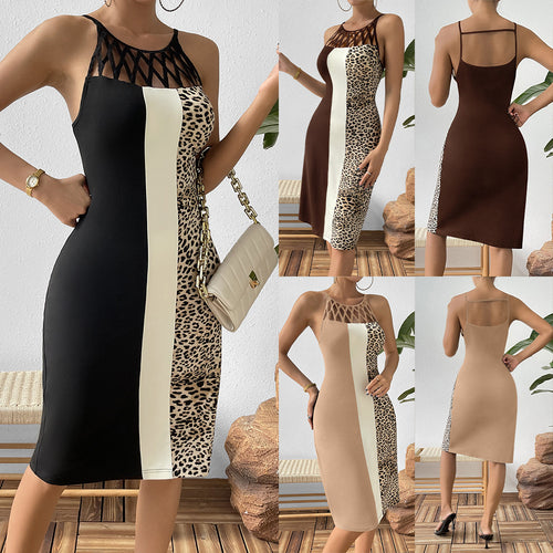 Damen elegantes figurbetontes Kleid mit Cut-Out-Details und Leopardenmuster R&B