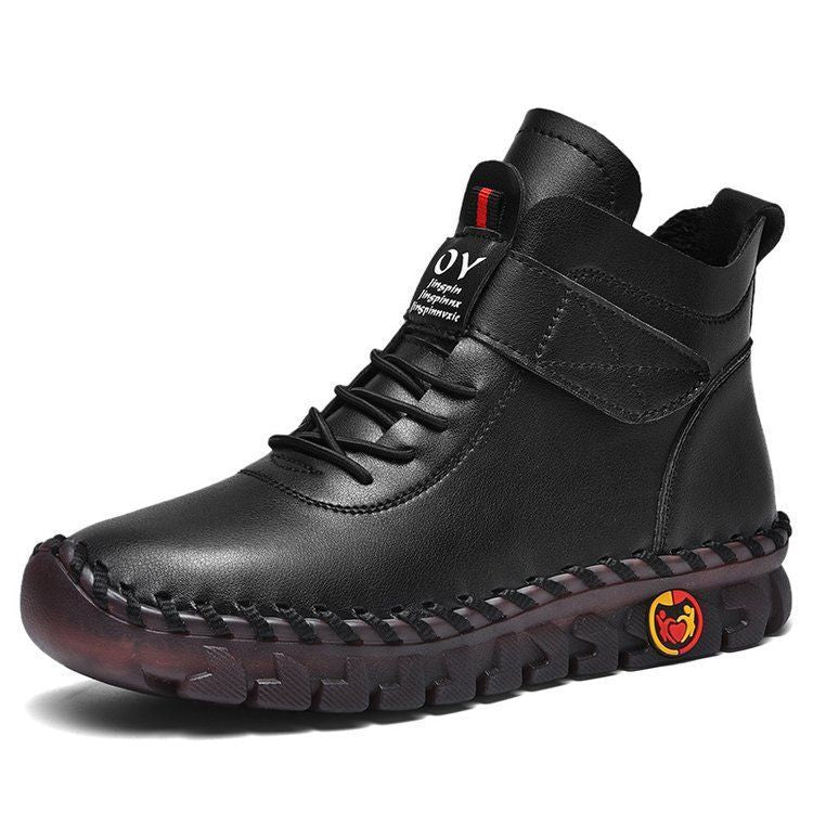 Herren nan knöchelhohe Freizeit-Lederimitat-Boots mit Klettverschluss gepolsterter Komfortinnensohle und profilierter Gummilaufsohle R&B