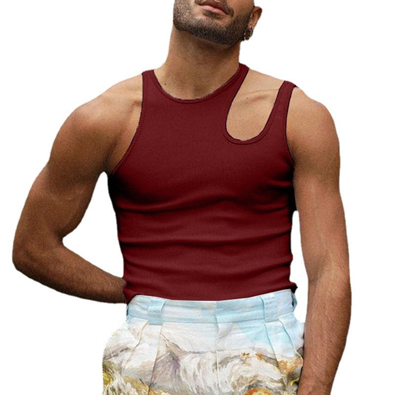 Herren nan körperbetontes Tanktop mit einseitigem Schulterausschnitt und feiner Rippstruktur R&B