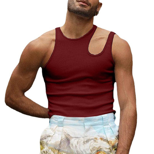 Herren nan körperbetontes Tanktop mit einseitigem Schulterausschnitt und feiner Rippstruktur R&B