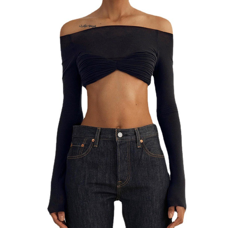 Damen Trendiges Cropped Oberteil mit Raffungen und Off-Shoulder Schnitt R&B