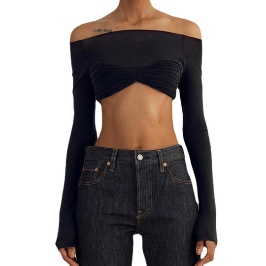 Damen Trendiges Cropped Oberteil mit Raffungen und Off-Shoulder Schnitt R&B
