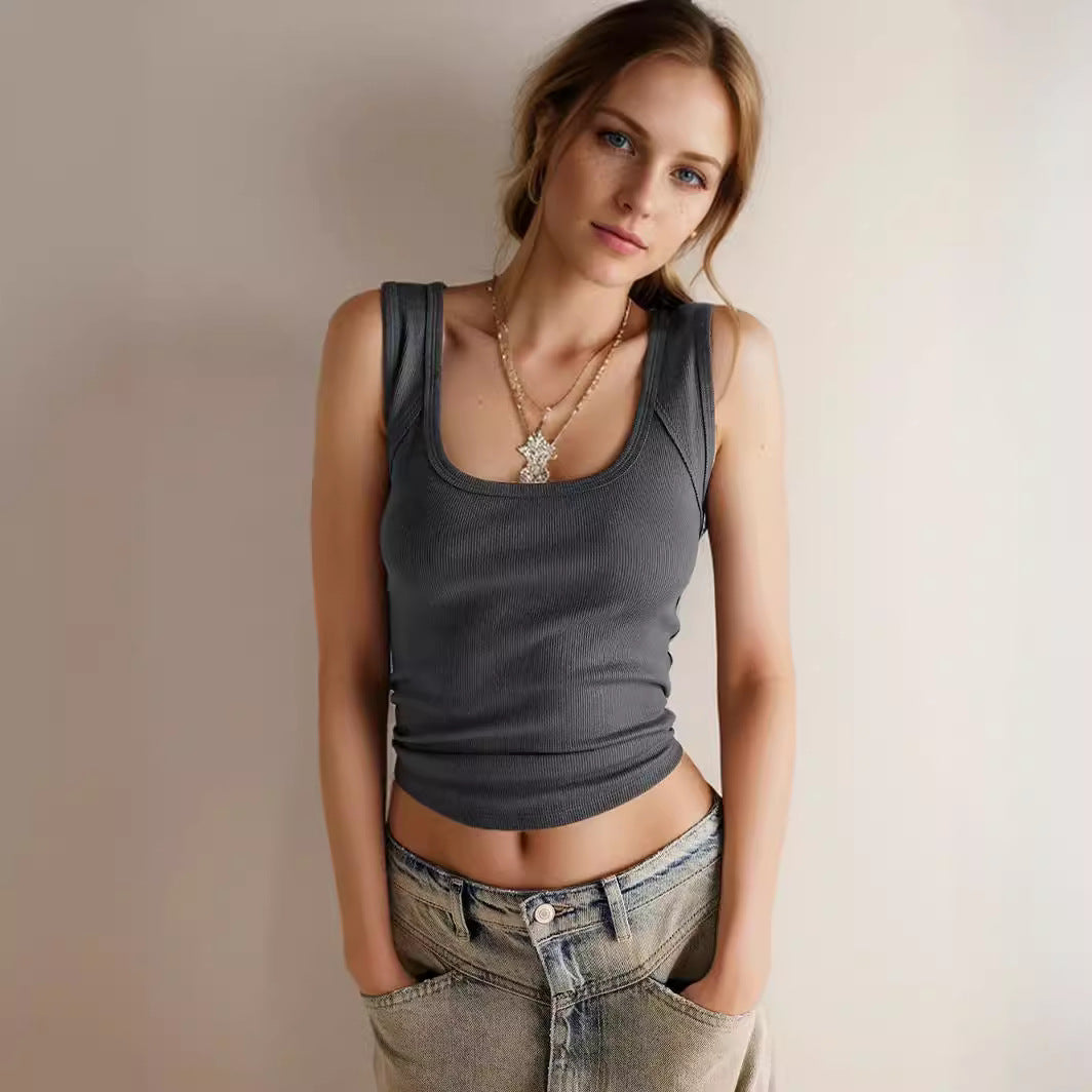 Damen Rippshirt mit schmalen Trägern und figurbetonter Passform R&B