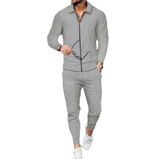 Herren nan leichter Waffelstruktur-Jogginganzug mit Hemdkragen, verdecktem Reißverschluss und Kordelzughose R&B