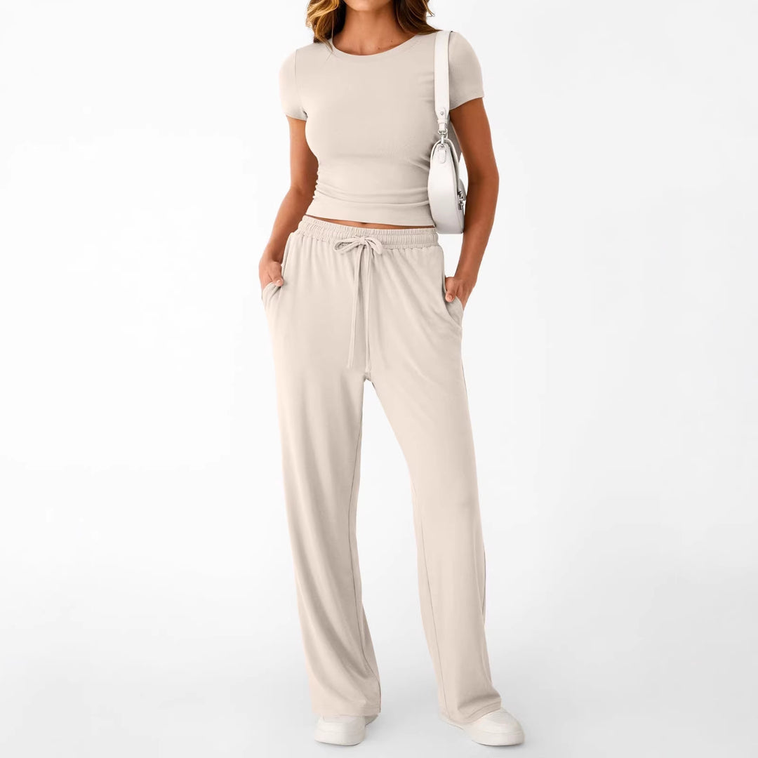 Damen lässiger Freizeitanzug mit kurzen Ärmel und weiten Hosen R&B