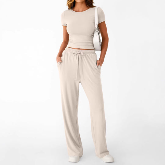 Damen lässiger Freizeitanzug mit kurzen Ärmel und weiten Hosen R&B