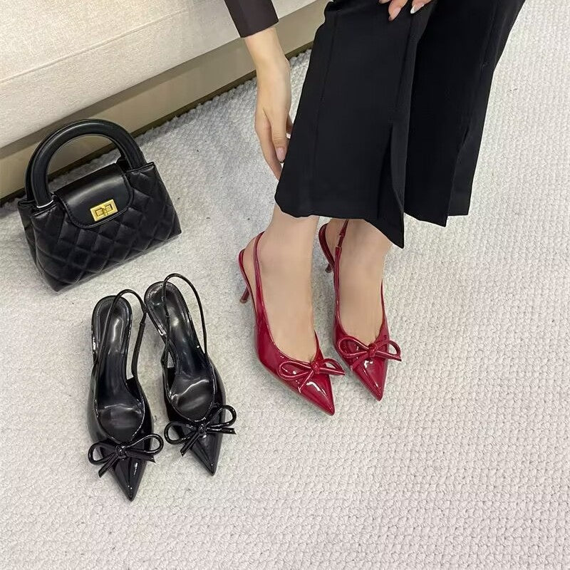 Damen Slingback-Pumps mit elegantem Schleifenakzent und spitz zulaufendem Design R&B