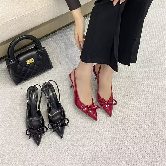 Damen Slingback-Pumps mit elegantem Schleifenakzent und spitz zulaufendem Design R&B