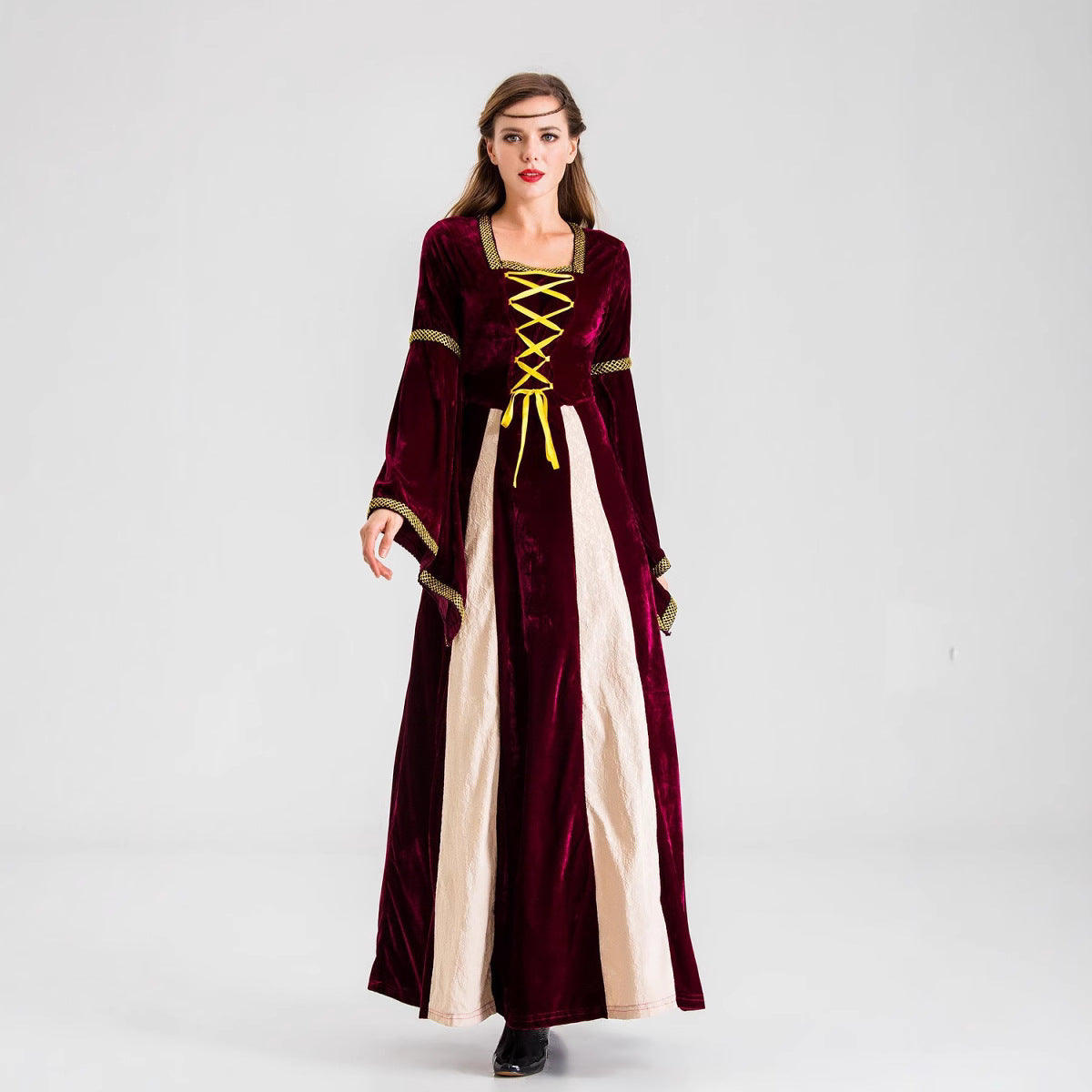 Damen historisches Märchenkleid mit langen Armen und dekorativer Schnürung R&B