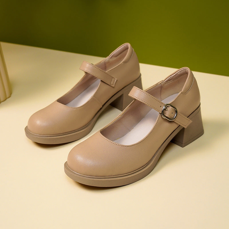 Damen Elegante Blockabsatz Ballerinas mit verstellbarem Riemen R&B