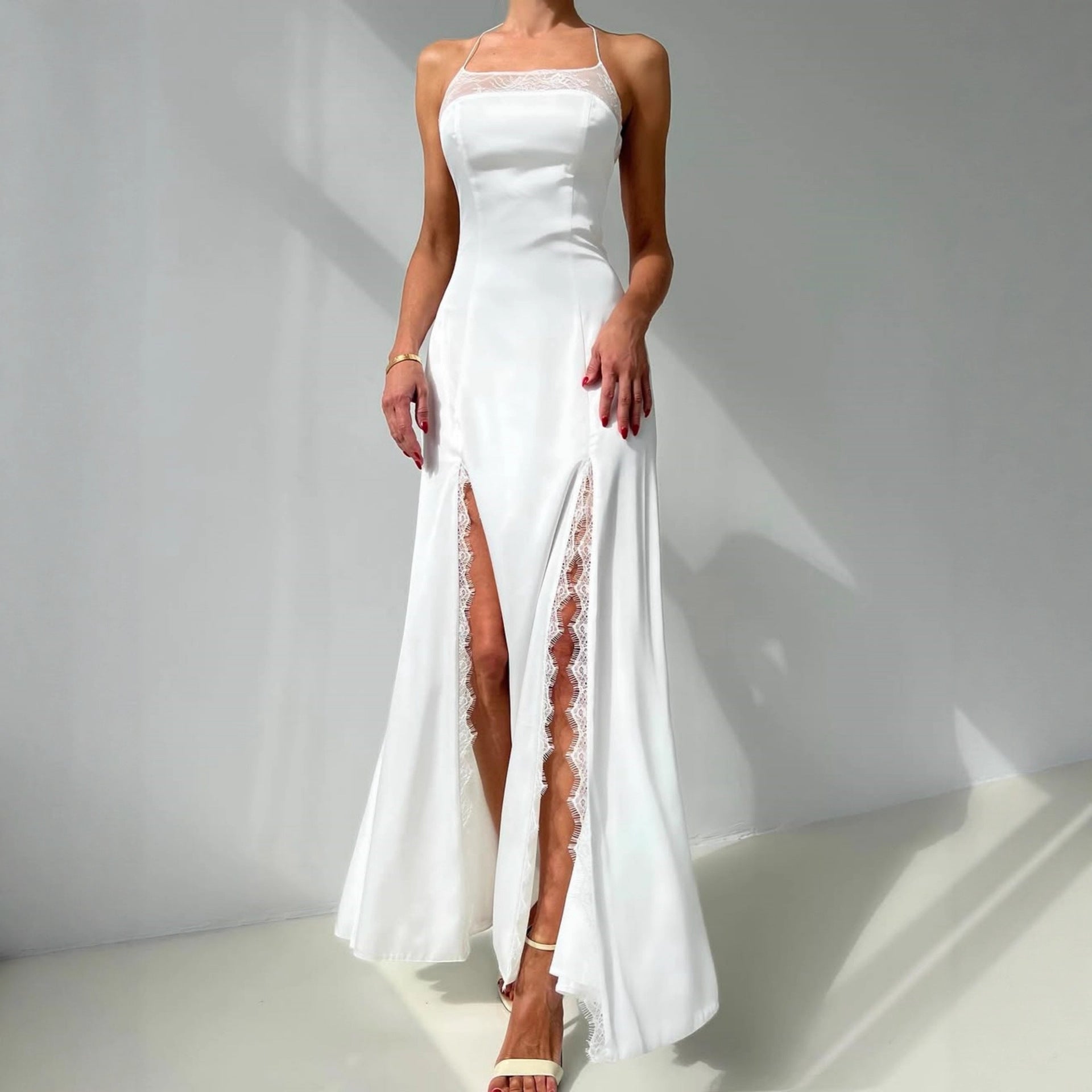 Damen Maxikleid mit floralem Muster und transparenten Einsätzen R&B