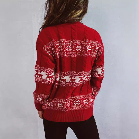 Damen Strickpullover mit festlichem Rentier-Motiv und Zopfmuster R&B