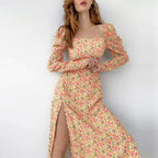 Damen Blütendes Maxikleid mit asymmetrischem Schlitz und Puffärmeln R&B