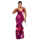 Damen Maxikleid mit eleganter Rüsche und fließendem Rock R&B