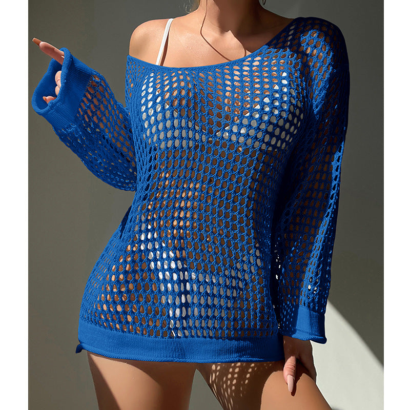 Damen luftiger Grobstrick Pullover mit weitem Schnitt und offenen Ärmeln R&B