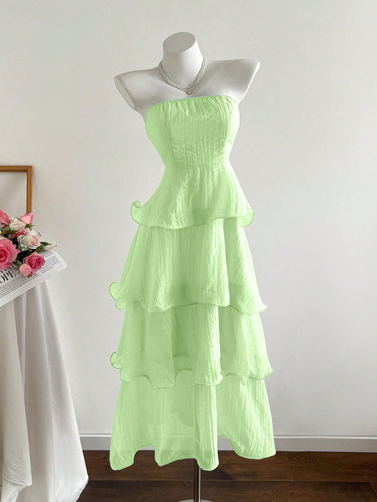 Damen langes Strandkleid mit voluminösen Rüschendetails R&B