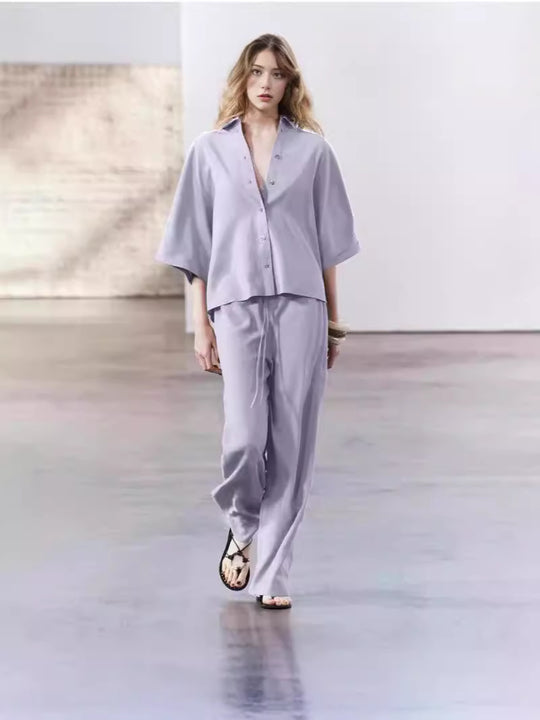 Damen elegantes Blusen und Hose Ensemble aus atmungsaktivem Stoff R&B