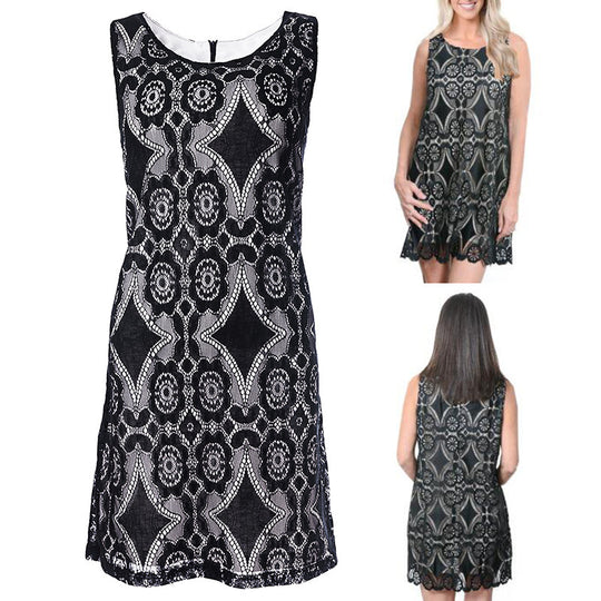 Damen Spitzenkleid mit floralen Mustern und Schlüsselloch-Ausschnitt R&B
