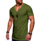Herren nan V-Ausschnitt T‑Shirt aus feinem Jersey mit schmaler Silhouette und flachen Nähten R&B