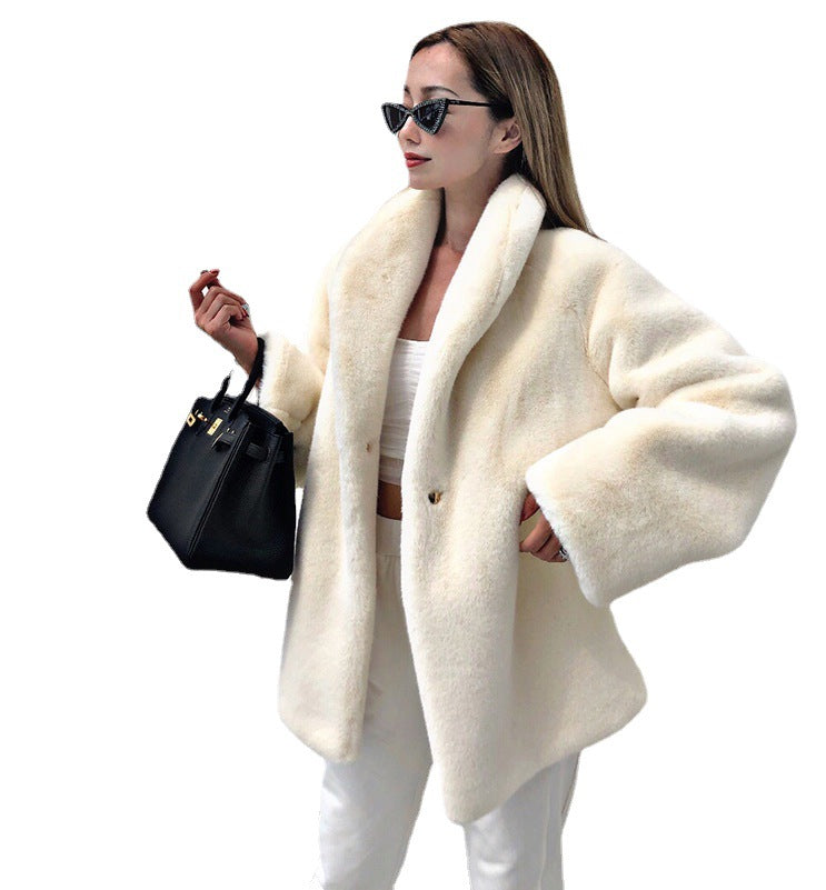 Damen kuschelige Oversized-Jacke aus Plüsch mit breitem Kragen R&B