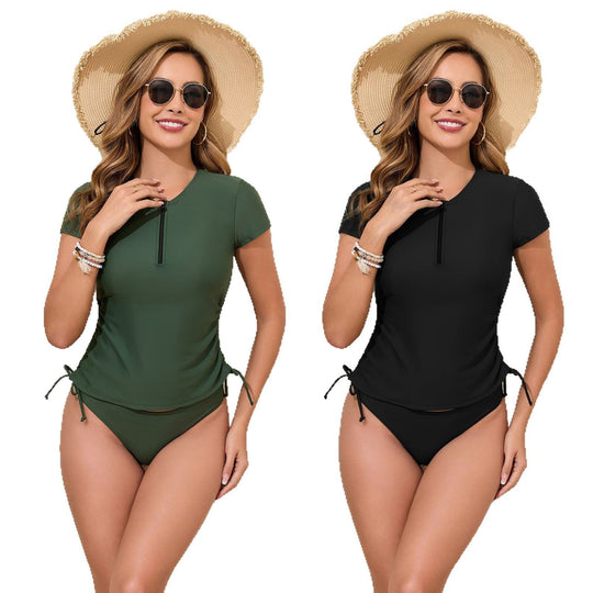 Damen Sportlicher Zweiteiler Badeanzug mit zip und regulierbarem Schnitt R&B