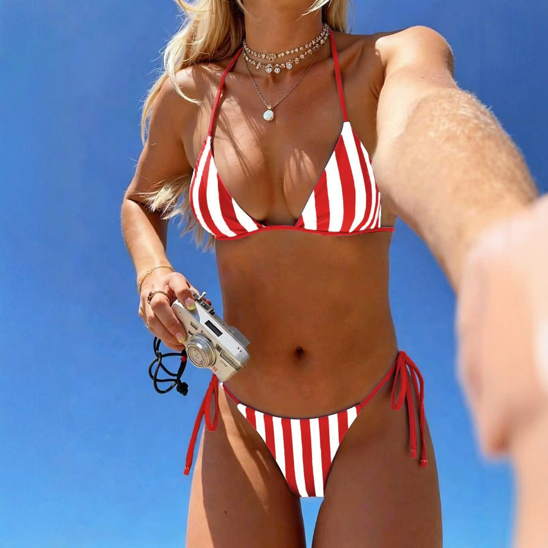 Damen Triangel-Bikini mit modischem Streifenmuster R&B