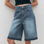 Damen Hoch taillierte Denim-Shorts mit weitem Bein und modischer Struktur R&B