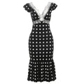 Damen Figurbetontes Polka-Dot Kleid mit Spitzenapplikation R&B