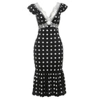 Damen Figurbetontes Polka-Dot Kleid mit Spitzenapplikation R&B