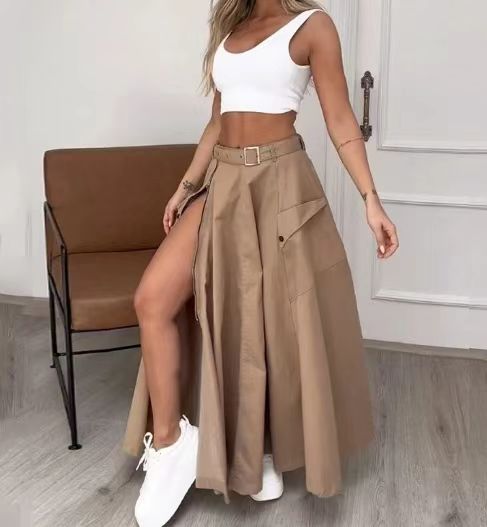 Damen langer Cargo-Rock mit seitlichem Schlitz und praktischen Taschen R&B