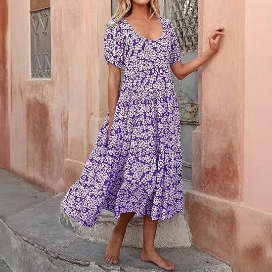 Damen Maxi-Kleid mit floralem Design und voluminösem Rock R&B
