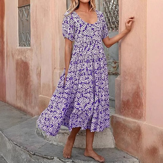 Damen Maxi-Kleid mit floralem Design und voluminösem Rock R&B