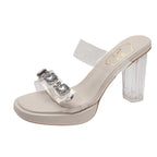 Damen Glamouröse Plateau-Sandalen mit durchsichtigen Riemen und funkelnden Kristall-Akzenten R&B