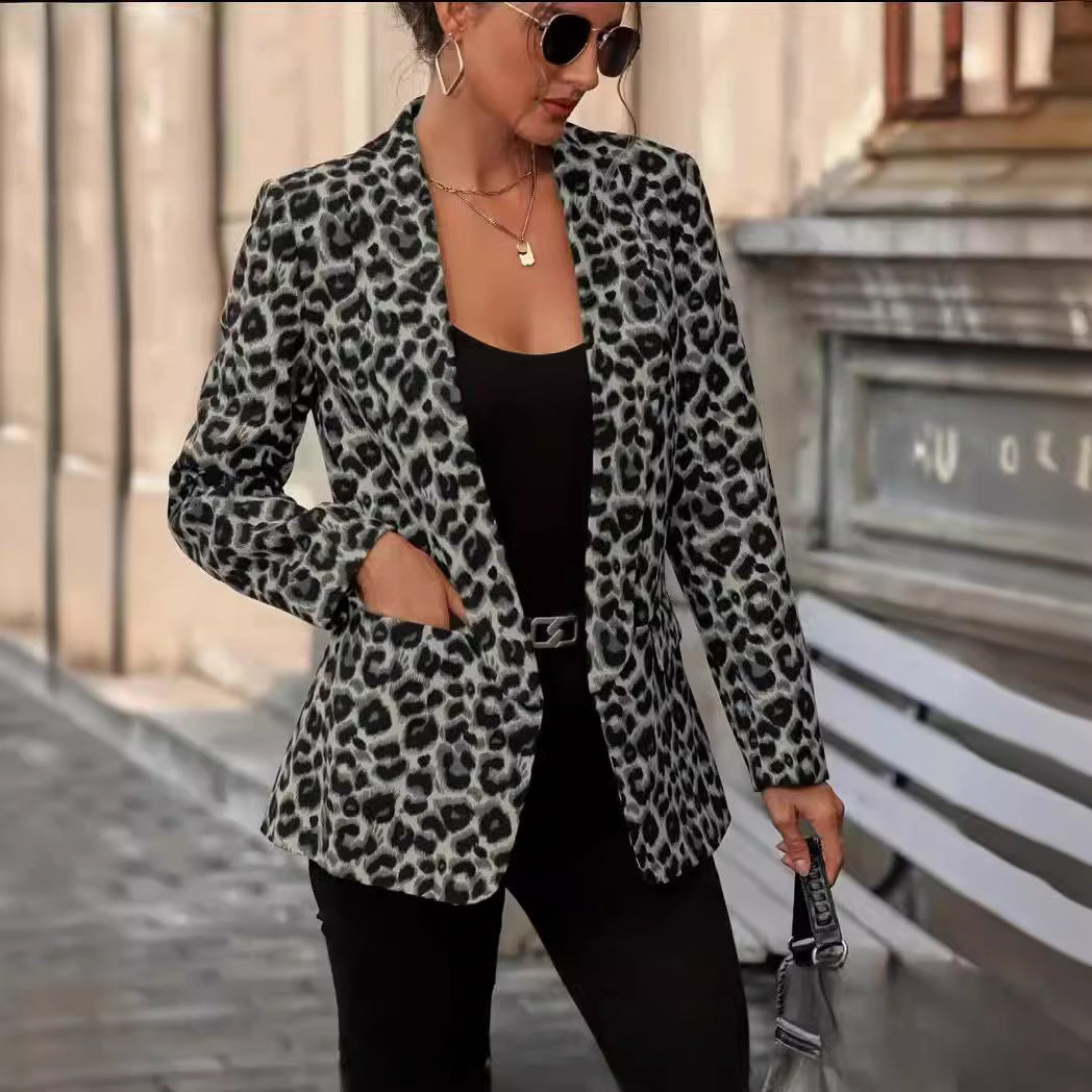 Damen Blazer im trendigen Animal-Print mit elegantem Revers und praktischen Taschen R&B