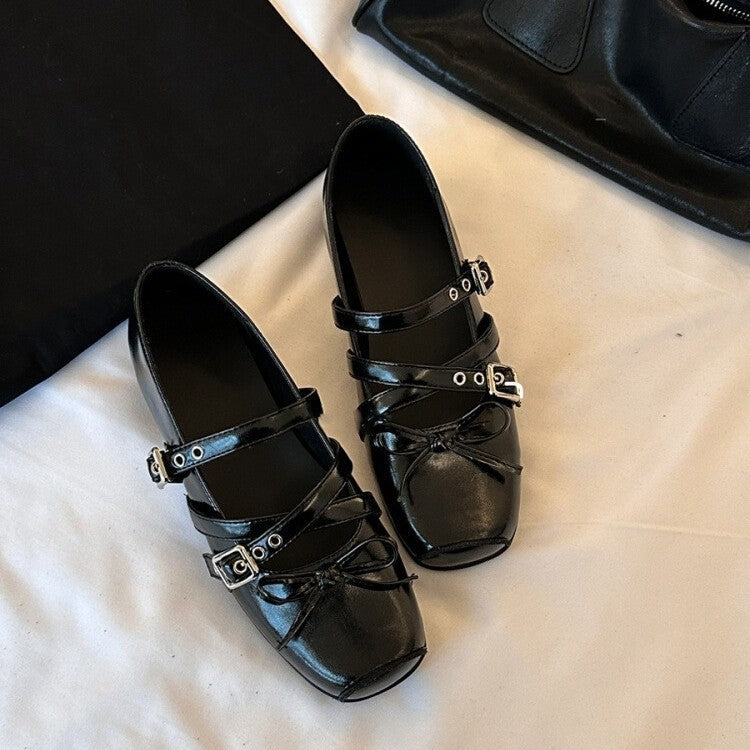 Damen Ballerina-Schuhe mit verspieltem Kreuzriemen und eleganter Schnallenverzierung