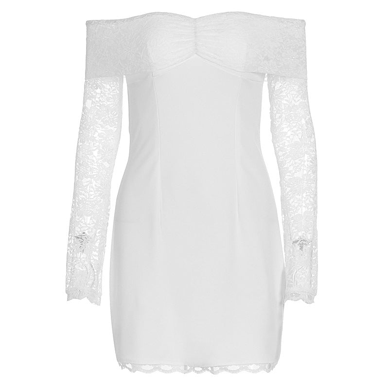Damen Off-Shoulder Kleid mit Spitzenärmeln und figurbetontem Schnitt R&B