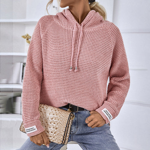 Damen bequemer Kapuzenpullover mit strukturiertem Strickmuster und seitlichen Schlitzen R&B