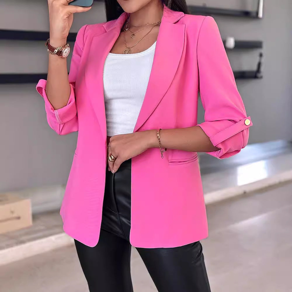 Damen klassischer Blazer mit modischen Ärmeln und seitlichen Taschen R&B