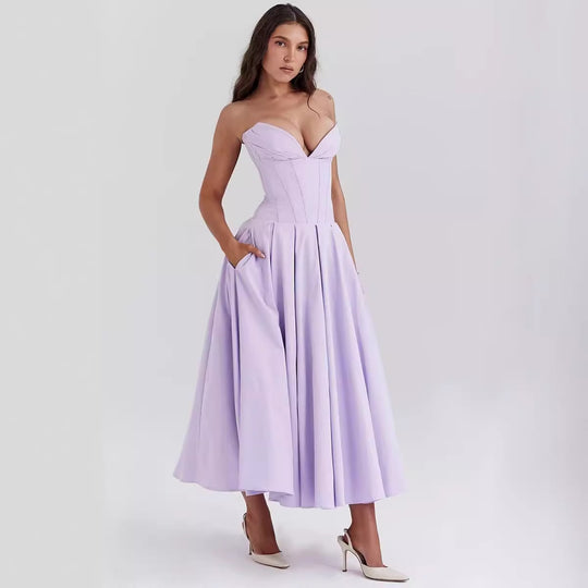 Damen Abendkleid mit herzförmigem Ausschnitt und fließendem Rock R&B