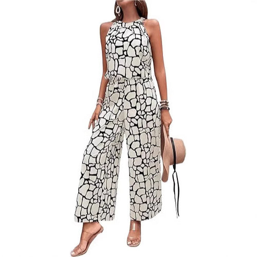 Damen edgy Jumpsuit mit Giraffenmuster und weitem Bein R&B
