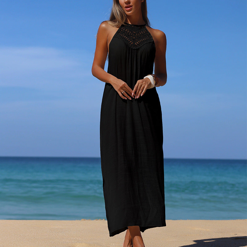 Damen Maxikleid mit elegantem Häkeloberteil und lockerer Silhouette R&B