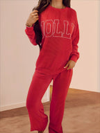 Damen Lässiges Sweatset mit Rippenstruktur und auffälligem Schriftzug R&B