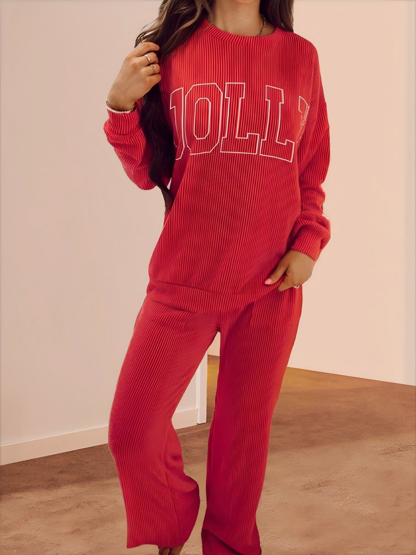 Damen Lässiges Sweatset mit Rippenstruktur und auffälligem Schriftzug R&B
