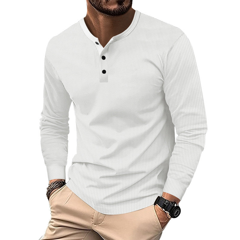 Herren Langarm-Henley-Shirt mit strukturiertem Design und dekorativen Knöpfen R&B