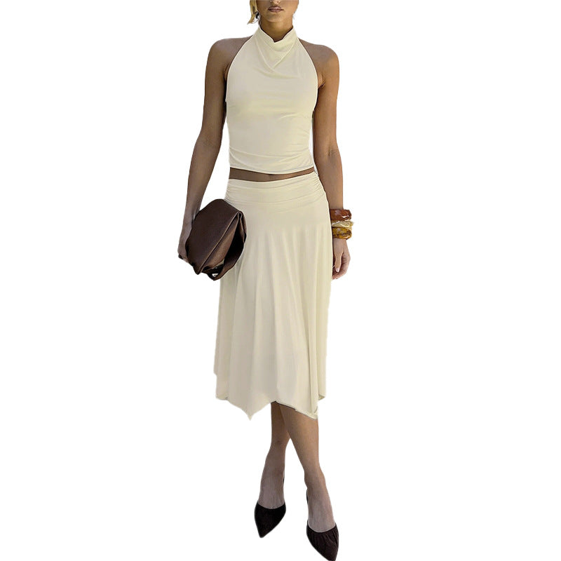 Damen elegantes und figurschmeichelndes Oberteil mit asymmetrischem Schnitt und fließendem Rock R&B