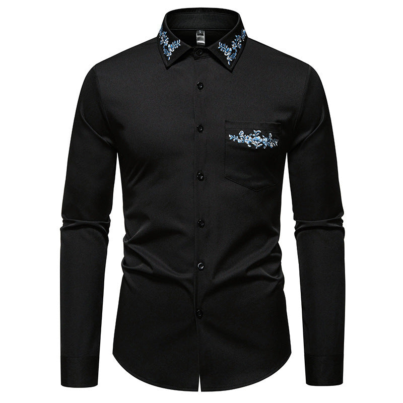 Herren elegantes Hemd mit kunstvollem Bestickungsdesign R&B