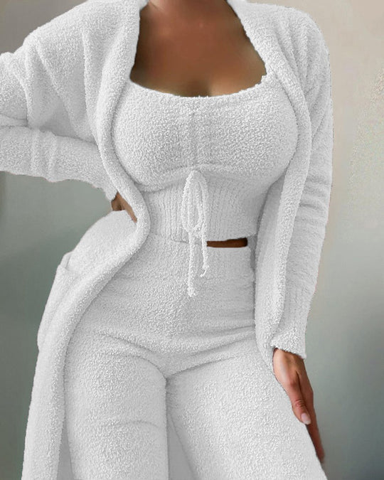 Damen warmer und bequemer Lounge-Anzug mit Oversized-Jacke und lockerem Top R&B